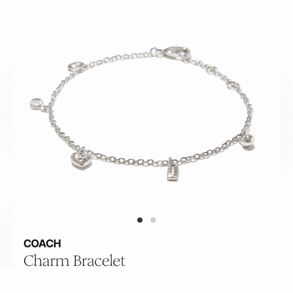 Coach Silver Tone Charm Bracelet NWT Adjustable Heart Logo Chain Gift Jewelry